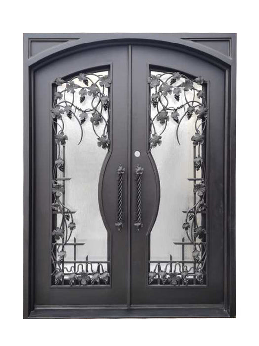 Grapevine Model Double Front Entry Iron Door With Tempered Rain Glass waiz Imports