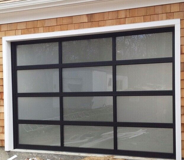 Modern Frameless Glass Garage Door Black 18' x 8' 