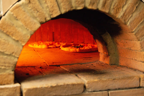 A commercial brick pizza oven