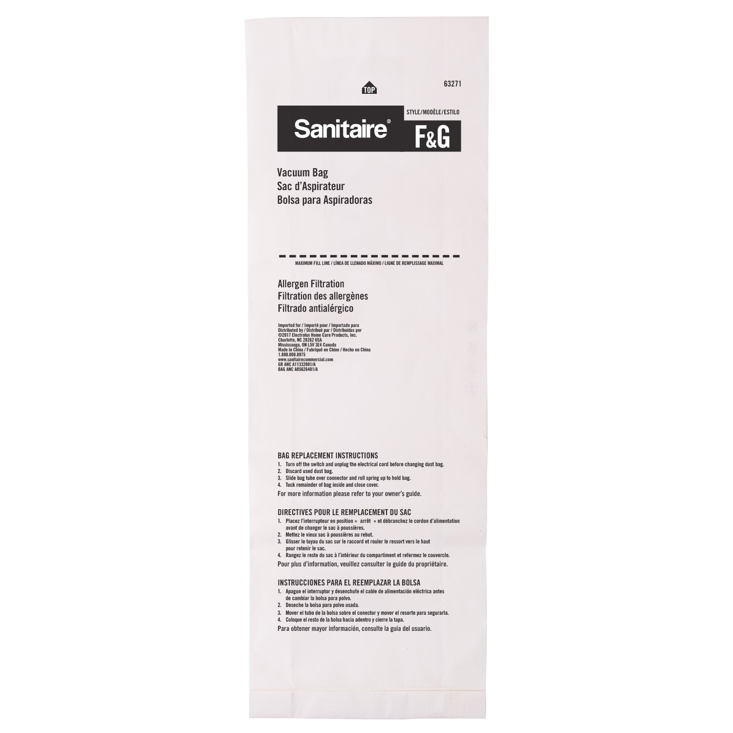 Sanitaire F&G Paper Vacuum Bags, 11-Quart, White, Pack of 5 Bags 63271