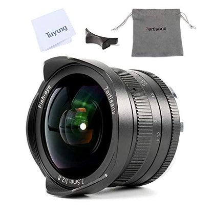 7artisans 7.5mm f2.8 Manual Fisheye Lens for Panasonic Olympus Micro Four Thirds MFT M4/3 Cameras with Protective Lens Cap, Lens Hood - Black