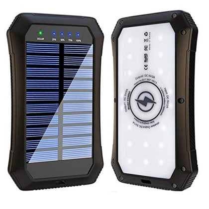 Solar Power Bank, Wireless 15000mAh Portable Charger External Battery Pack Qi Solar Phone Charger with 20 LED Flashlights and Dual USB Outputs Compatible with iPhone, iPad, Samsung and More