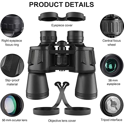 20x50 High Power Binoculars for Adults with Low Light Night Vision, Compact Waterproof Binoculars for Bird Watching Hunting Travel and Sports Events