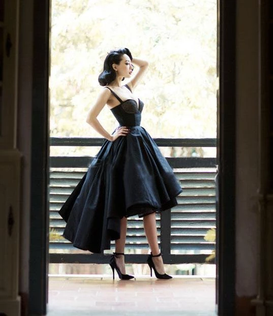 Chic Black Cheap Prom Dress Vintage Asymmetrical Prom Dress #SEDP152 ...