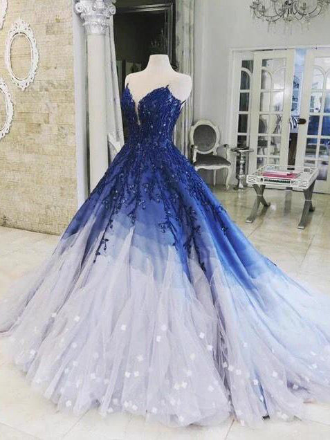 blue ombre formal dress