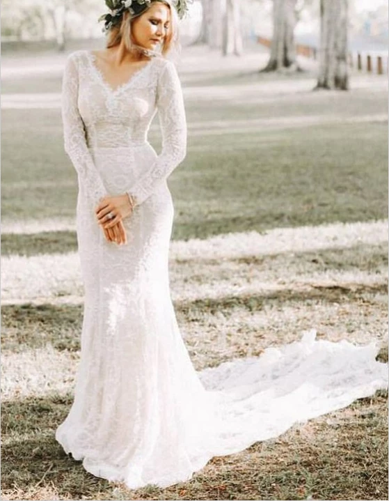 long lace wedding dress