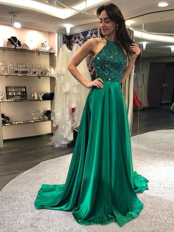 A-line Scoop Beaded Hunter Long Prom Dresses Evening Gowns SED368 ...