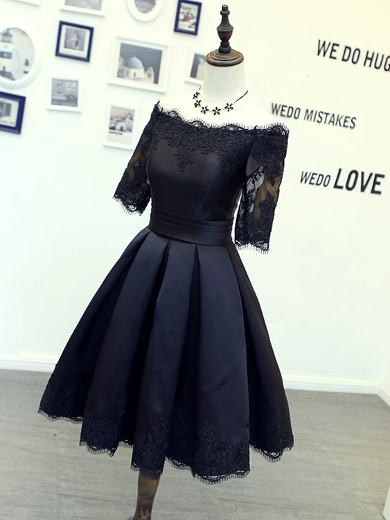 off the shoulder black homecoming dress