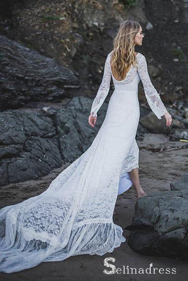 beach long sleeve wedding dress