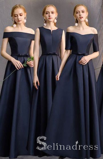 navy long bridesmaid dress