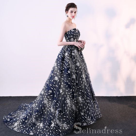Sparkly Ball Gown Glitter Sequins Strapless Formal Dresses Court Train ...