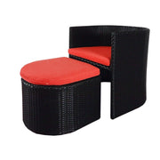 This is a product image of Caribbean 1 Armchair + 1 Ottoman Set Orange Cushion. It can be used as an Outdoor Furniture.