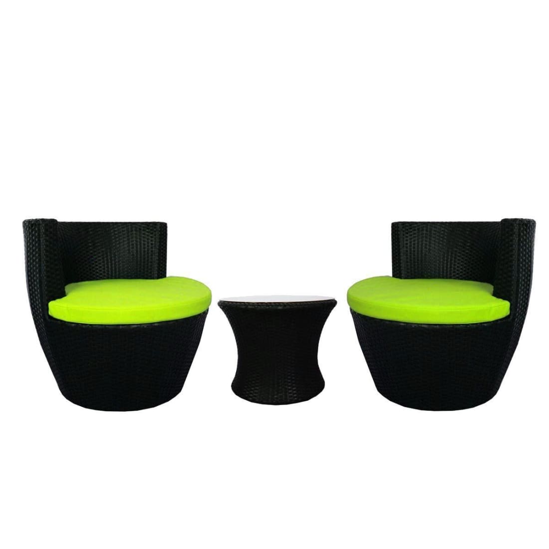 patio set with green cushions