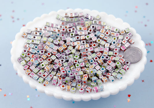 Letter Beads - 10mm Cube Square White Alphabet Acrylic or Resin Beads –  Delish Beads