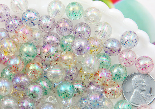 Cute Beads 12mm Glitter Transparent AB Double Inner Acrylic or