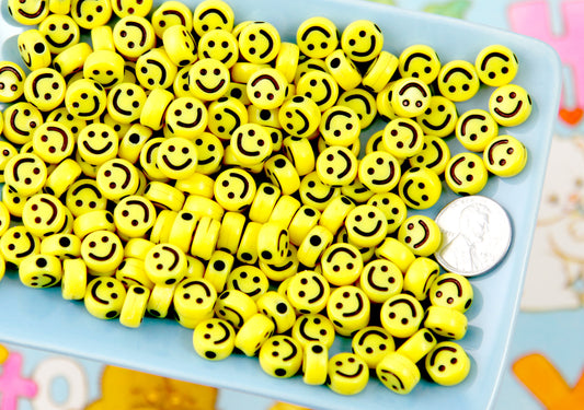 Acrylic Smiley Face Beads (7 x 3.5 mm) Gold-Black (50 pcs)