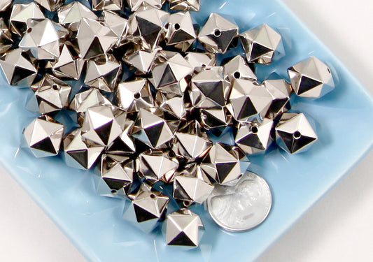 D20 Beads - 10 pc set - 20mm Polyhedral Dice Beads D12 D16 DND Beads -  Electroplated Silver - Drilled with Holes to Easily make Jewelry