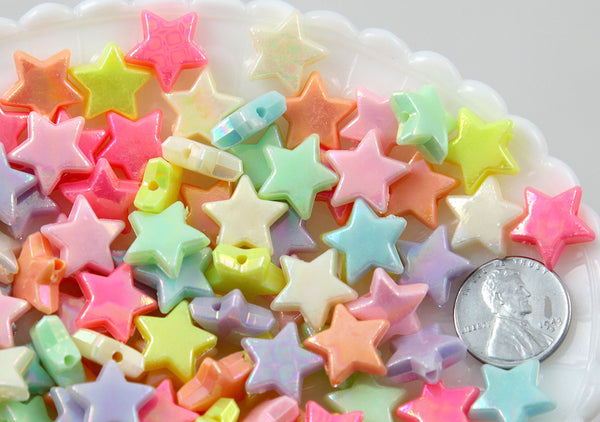 14mm AB Beautiful Bright Pastel Star with Shiny Iridescent Finish Acry ...