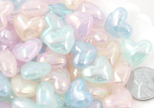 Pastel Heart Beads - 9mm Candy Hearts Pastel Heart Bead Resin or Acrylic  Beads - 200 pc set