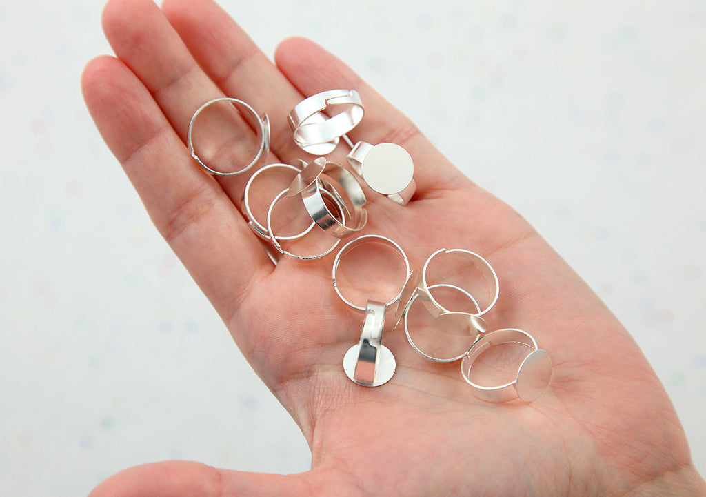 Ring Blanks 12mm Silver Finish Ring Bases Or Blank Rings 12 Pc Set Delish Beads