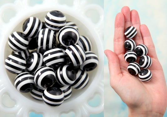 Striped Resin Beads in Black and White, Orange and White - Perfect