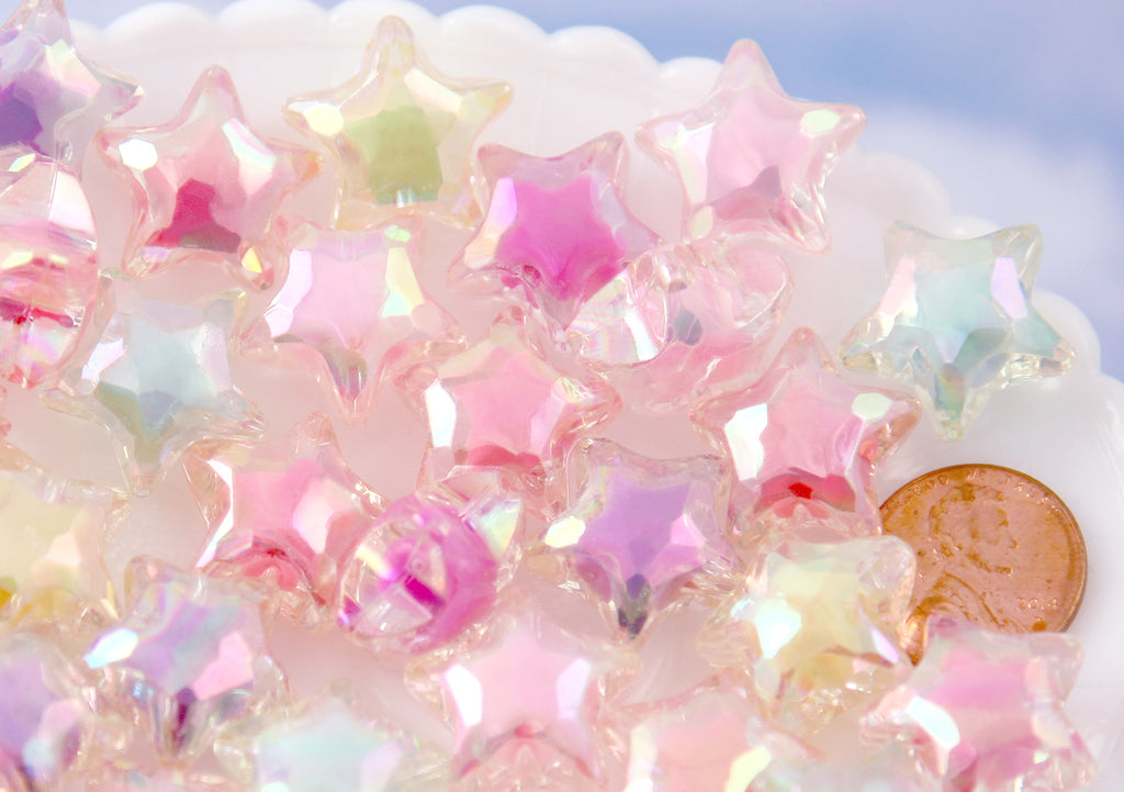 Pastel Star Beads - 20mm AB Pastel Shooting Star Resin or Acrylic Bead ...