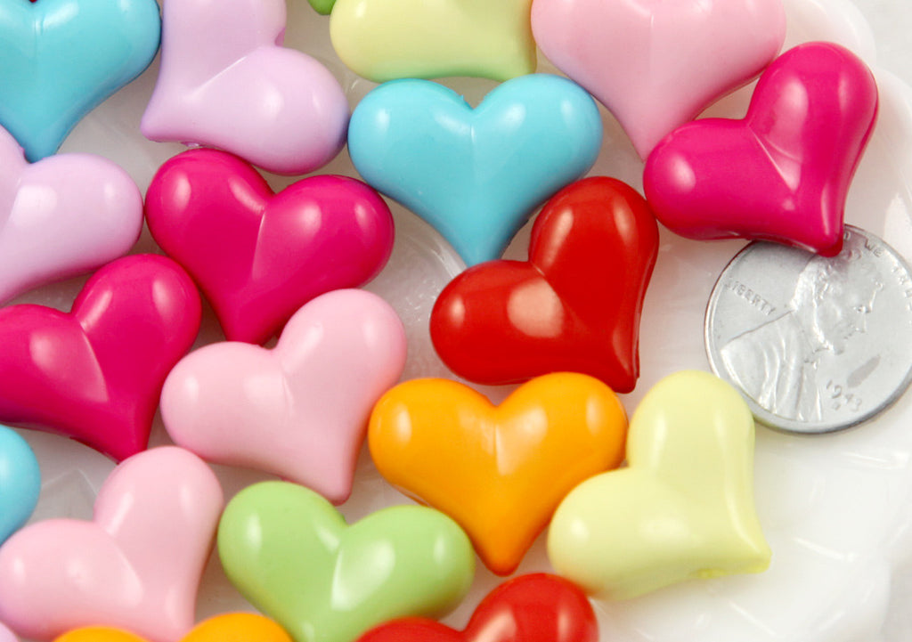 22mm Colorful Opaque Chunky Heart Resin or Acrylic Beads - 40 pc set ...