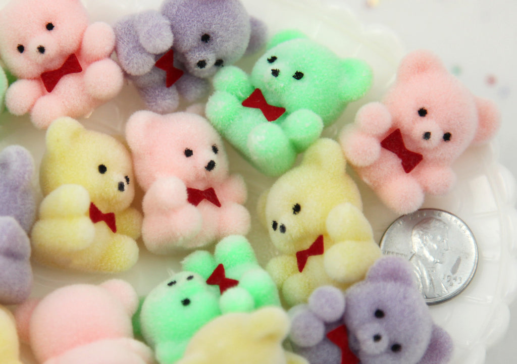 miniature flocked teddy bears