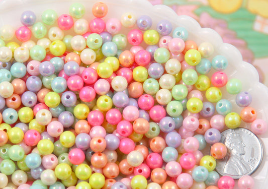 Heart Beads - 8mm Tiny AB Iridescent Pastel Hearts Resin or Acrylic Beads,  mixed color, small size beads - 200 pc set