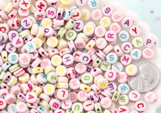 Assortment of 200 round 7mm alphabet letter beads - Pink - White x1 -  Perles & Co
