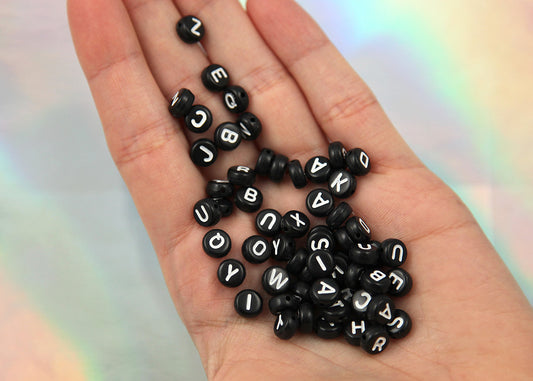 White Opaque 7mm Coin Alpha Beads - Black Hashtag (250pcs)