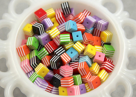 10mm Striped Resin Beads, mixed color, small size beads - 80 pcs set