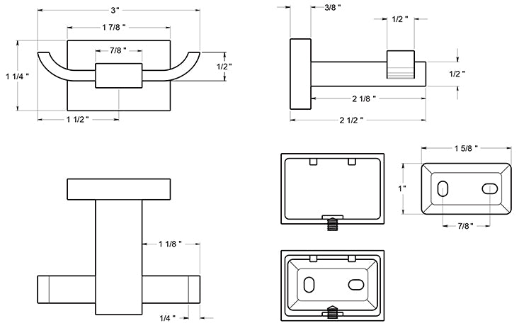 Deltana 55D2010 Double Robe Hook Dimensions