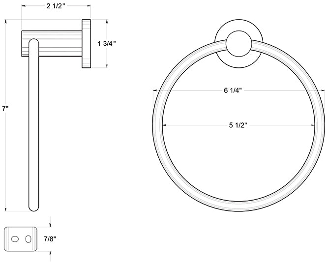 Deltana BBN2008 6-1/4" Towel Ring Dimensions