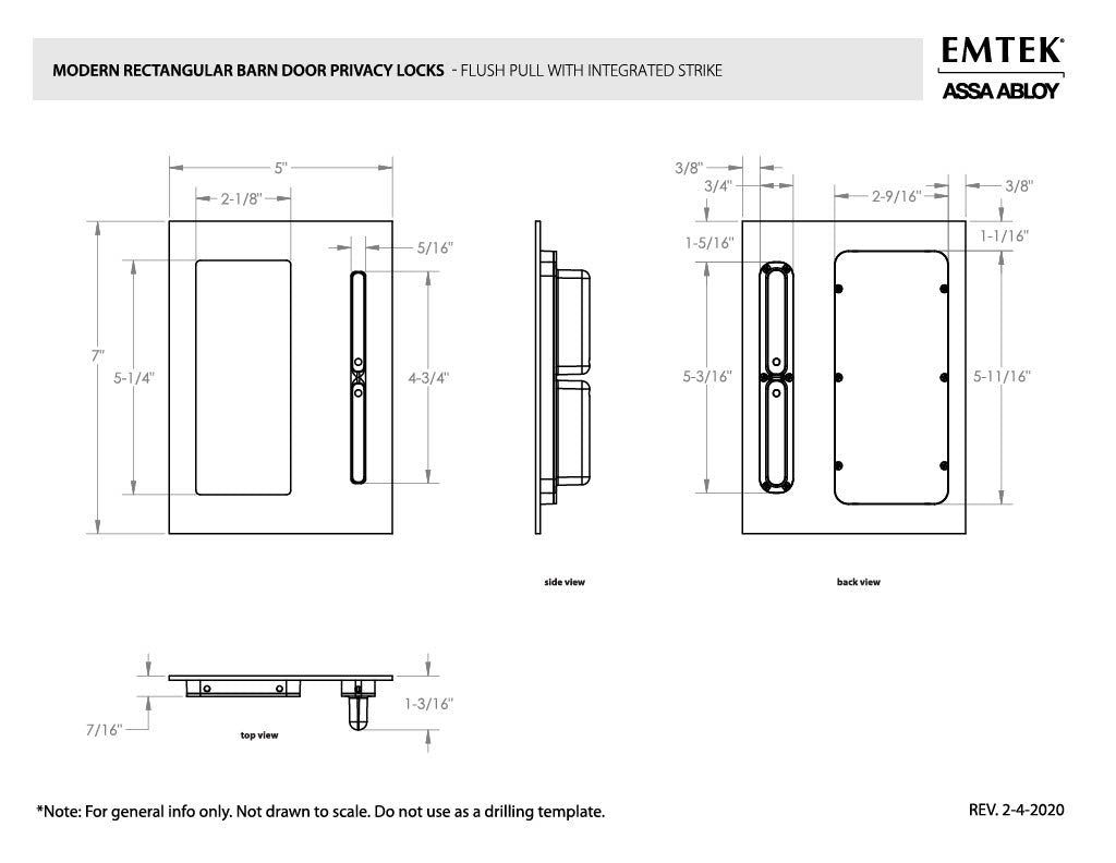 Emtek Barn Door Privacy Lock and Flush Pull with Integrated Strike Specs