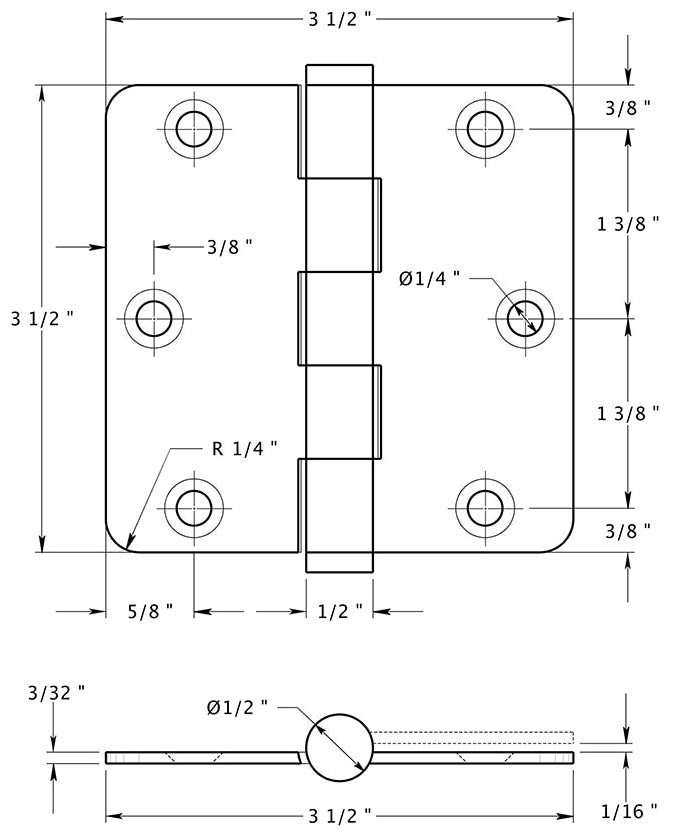 Deltana DSB35R4-R Hinge Specs