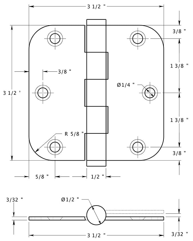 Deltana DSB35R5-R Hinge Specs