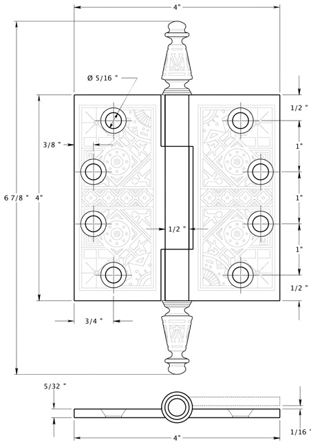 Deltana DSBP44U5 4" x 4" Square Corner Hinge Specs