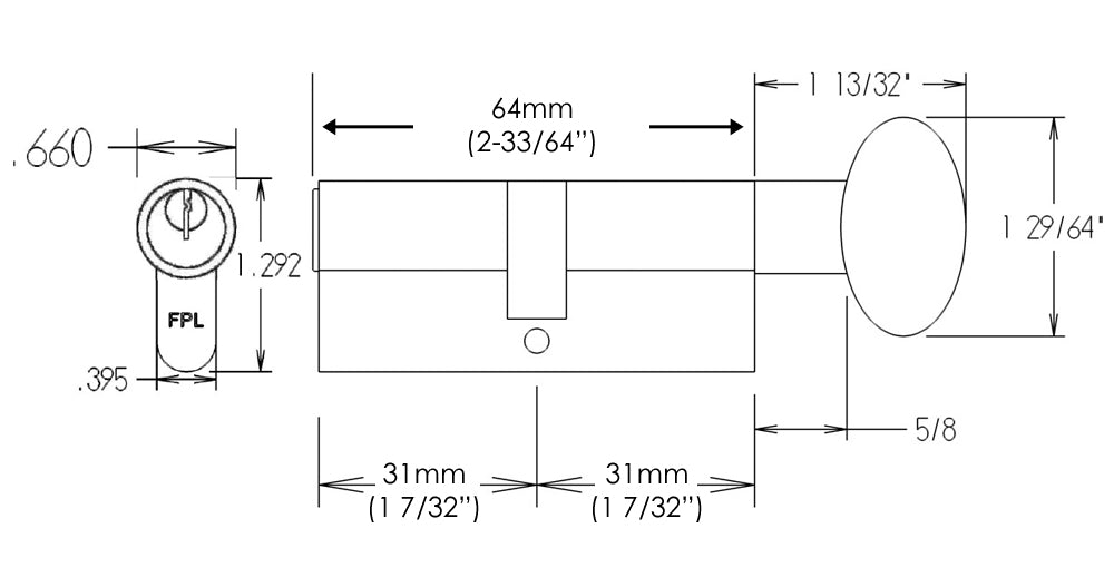 FPL 64mm Profile Cylinder Dimensions