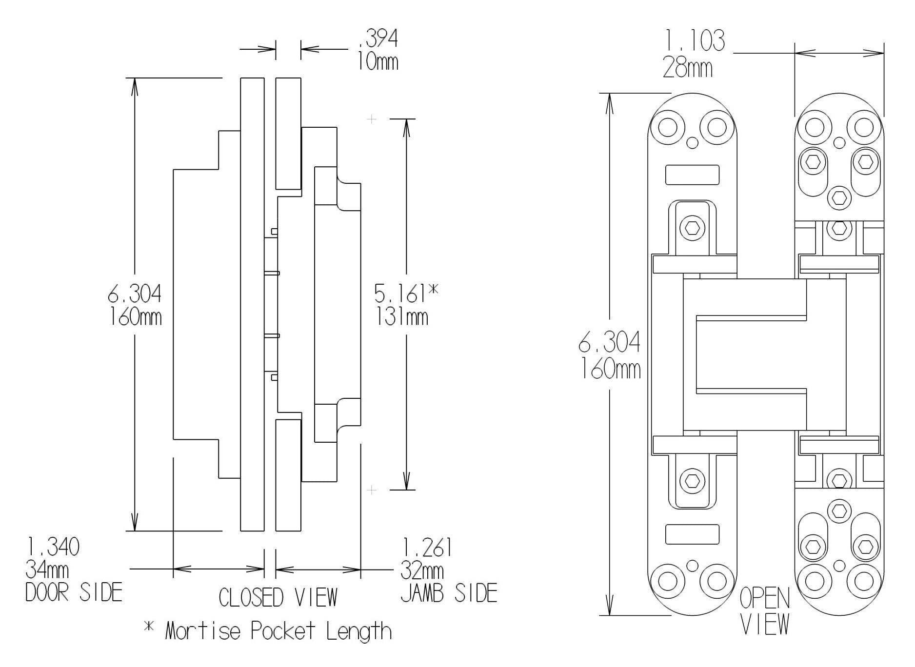 FPL 3D Adjustable Concealed Hinge Dimensions