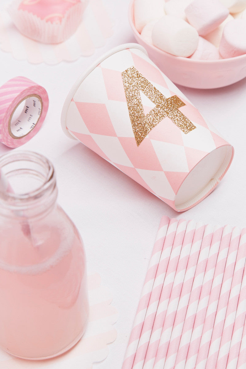 pink glitter number cups