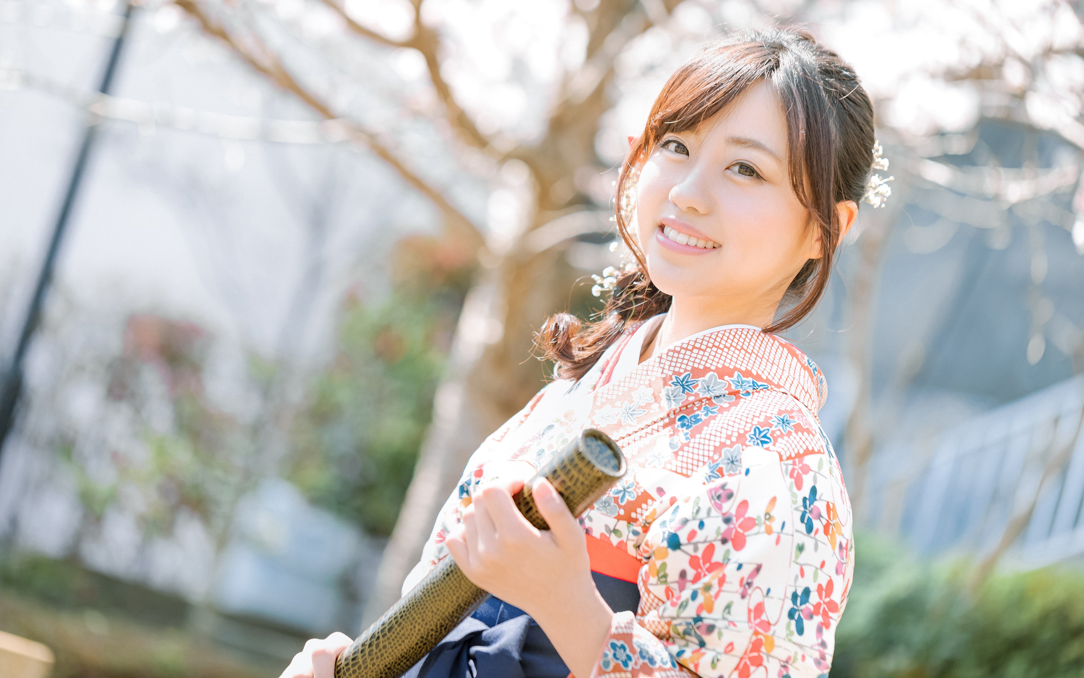 Cute Japanese Girl Wearing a Traditional Kimono