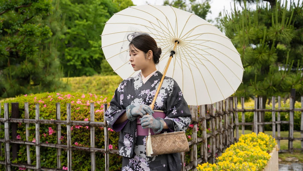 Japanese women wearing a black kimono