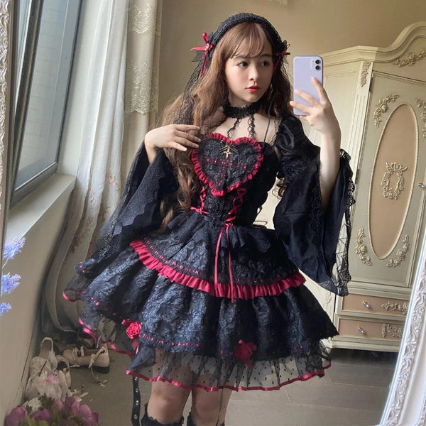 Punk lolita black and red dress