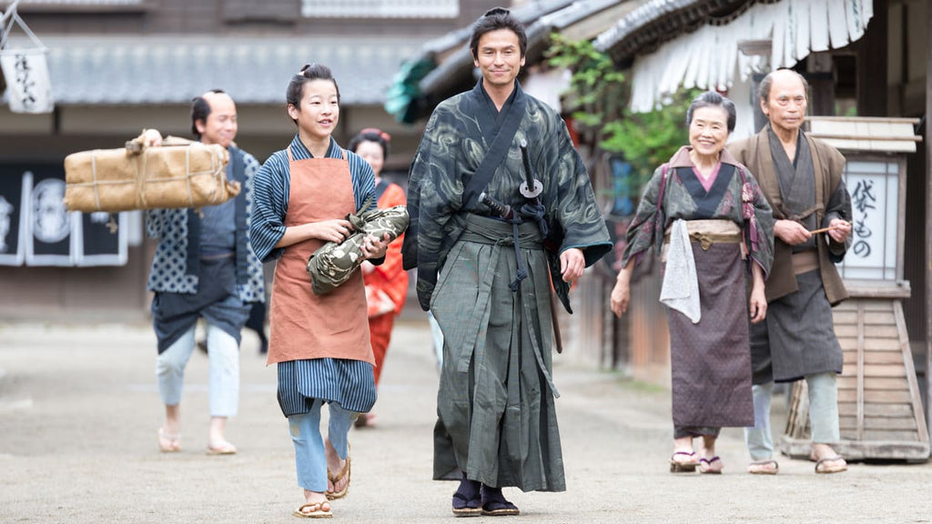 Traditional Japanese kimono and town