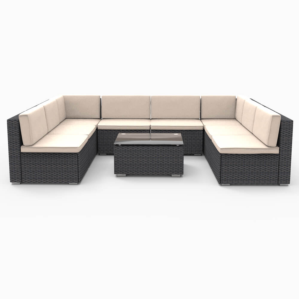 9 Pieces Patio Pe Rattan Wicker Sofa Set Outdoor Sectional Furniture Conversation Chairs Set With Cushions And Tea Table Black