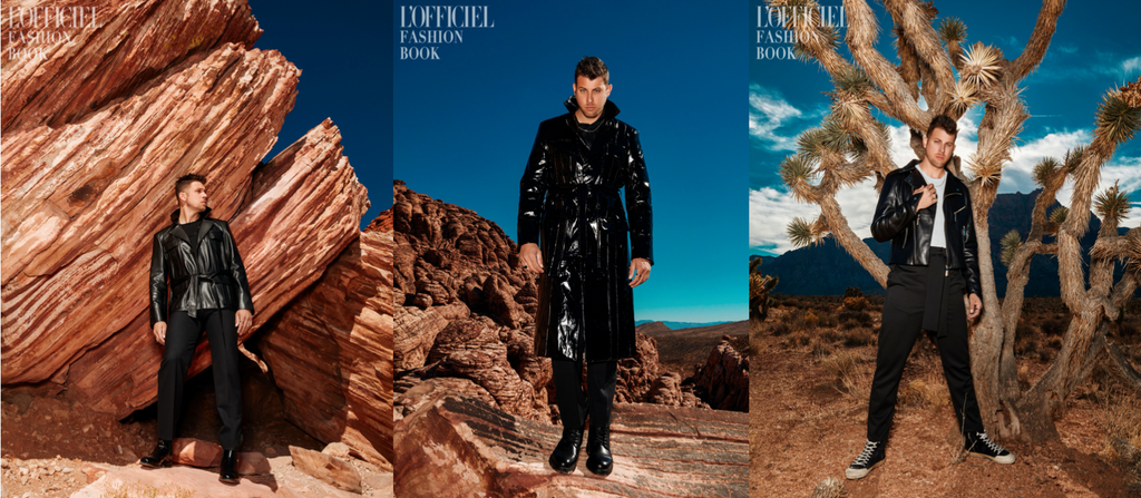 Influencer Tyler Regan wears three ORTTU jackets for L'Officiel Australia