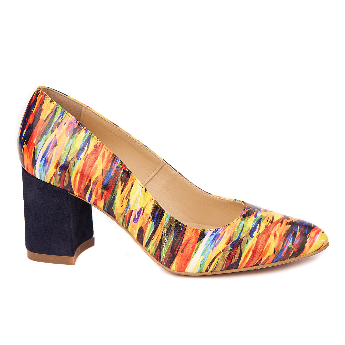 Pantofi Piele Dama Toc Gros 6 Cm Multicolor 4445