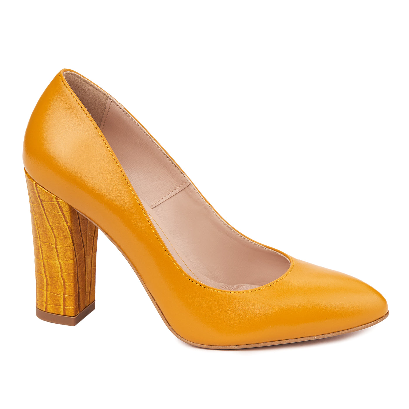 Pantofi dama toc gros din piele naturala portocalie 4631