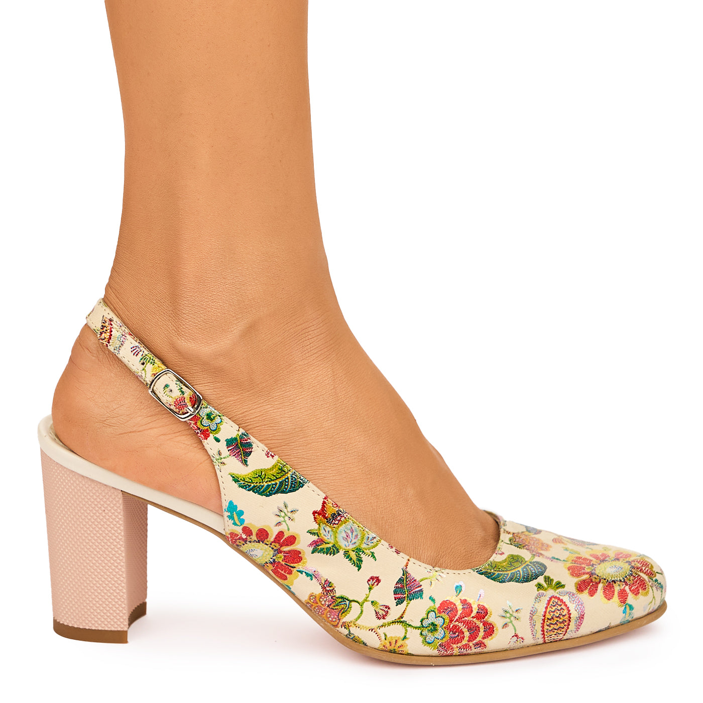 Sandale elegante din piele naturala bej model floral 5063